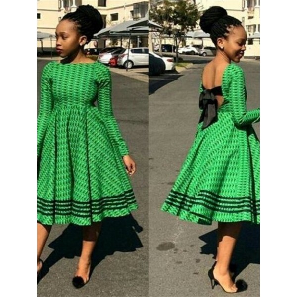 Long Sleeve Round Collar Women's A-Line Dress